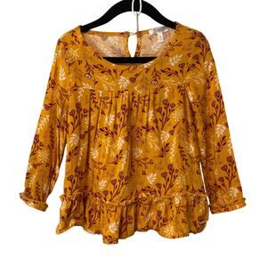 ❤️5/$25 SALE Tahari Girl’s Yellow Orange Floral Long Sleeve Flowy Blouse Top